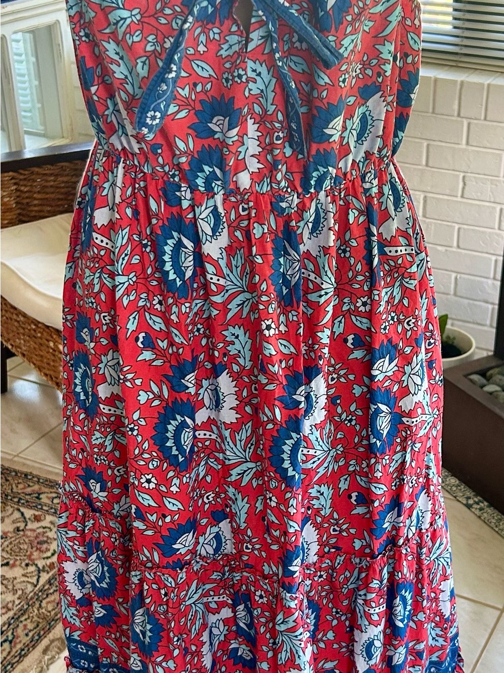NATURAL LIFE Coral and Blue Floral Maxi Skirt